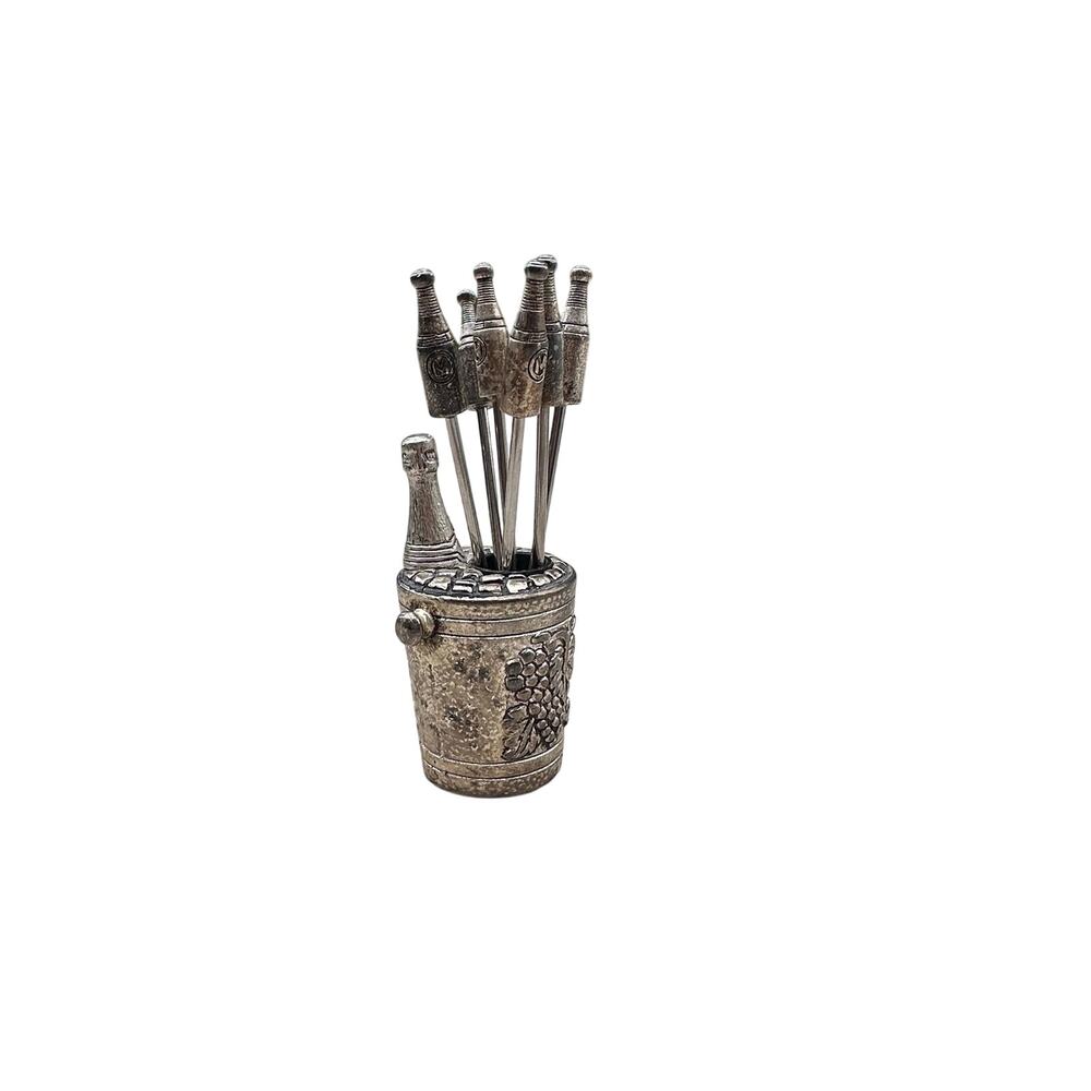 Vintage Silver Plated Olive Cocktail Fork Picks Wine Bucket Cheese Charcuterie